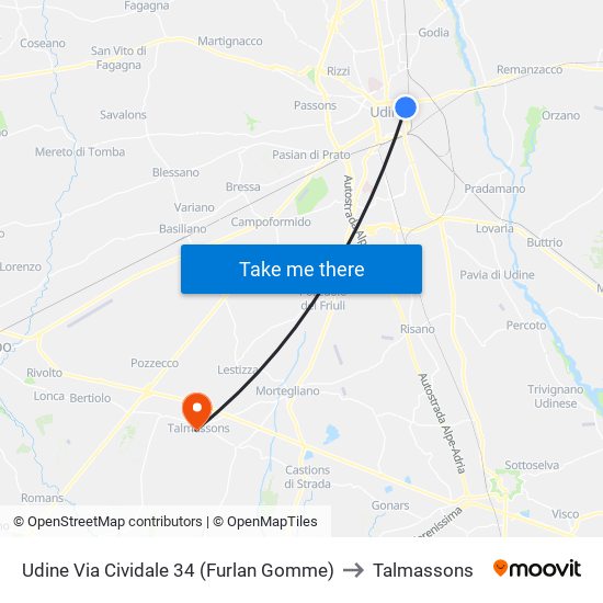 Udine Via Cividale 34 (Furlan Gomme) to Talmassons map