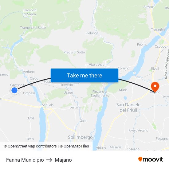 Fanna Municipio to Majano map