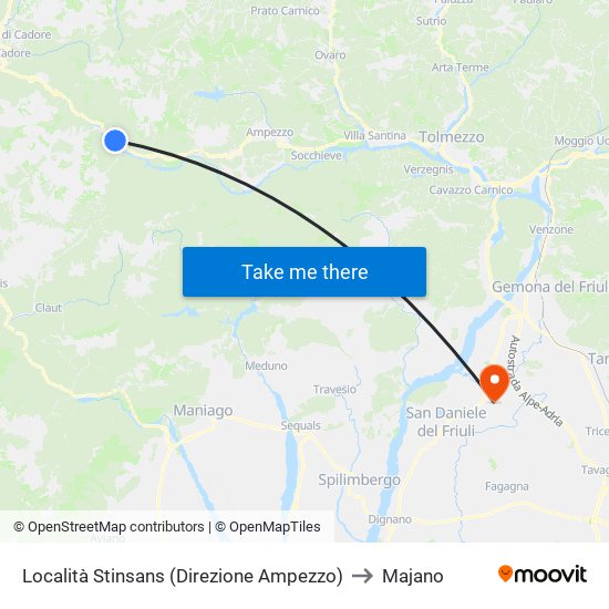 Località Stinsans (Direzione Ampezzo) to Majano map