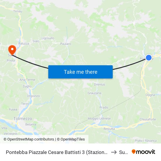 Pontebba Piazzale Cesare Battisti 3 (Stazione Fs, Dir.Udine) to Sutrio map