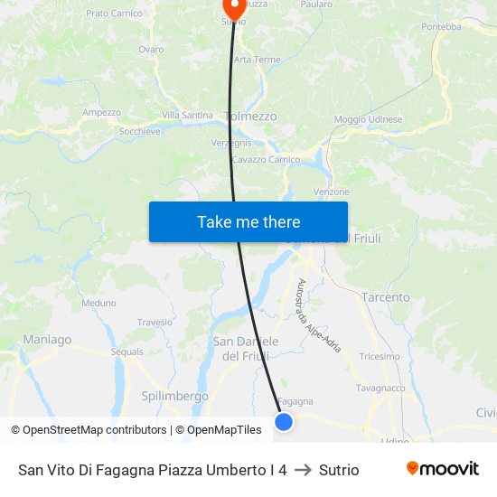 San Vito Di Fagagna Piazza Umberto I 4 to Sutrio map