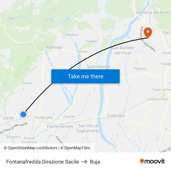 Fontanafredda Direzione Sacile to Buja map