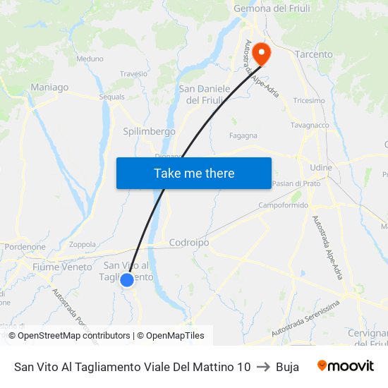 San Vito Al Tagliamento Viale Del Mattino 10 to Buja map