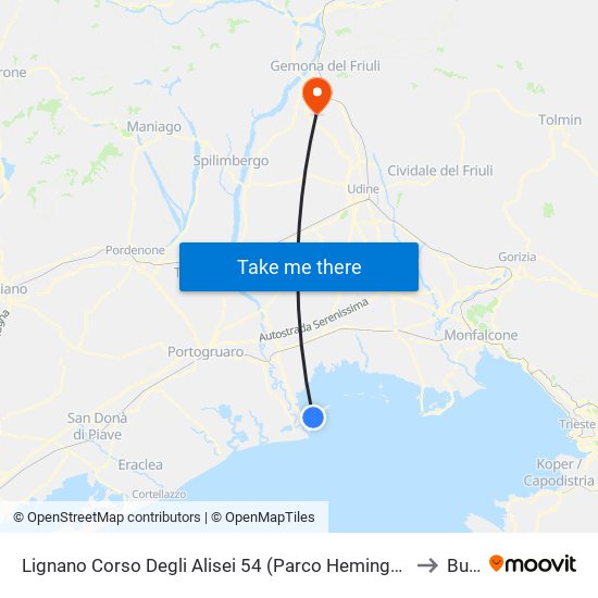 Lignano Corso Degli Alisei 54 (Parco Hemingway) to Buja map