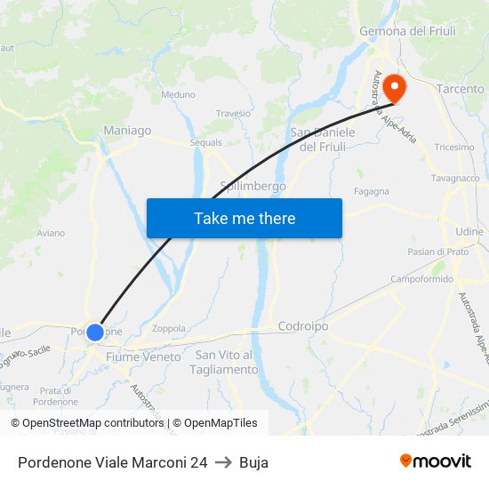 Pordenone Viale Marconi 24 to Buja map