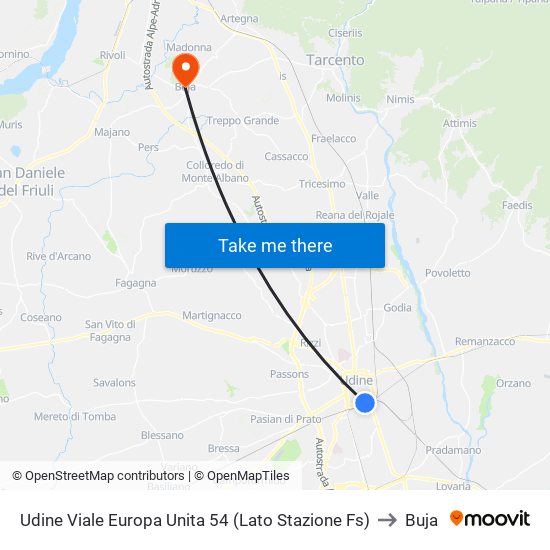 Udine Viale Europa Unita 54 (Lato Stazione Fs) to Buja map