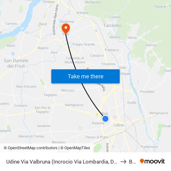 Udine Via Valbruna (Incrocio Via Lombardia, Dir. Università) to Buja map