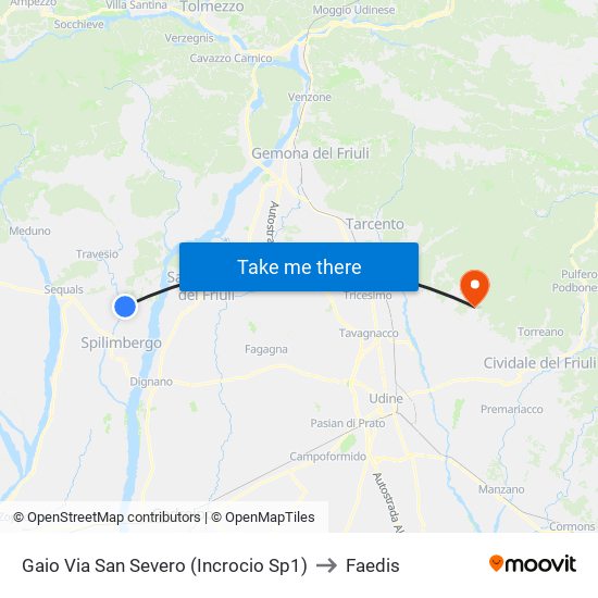 Gaio Via San Severo (Incrocio Sp1) to Faedis map