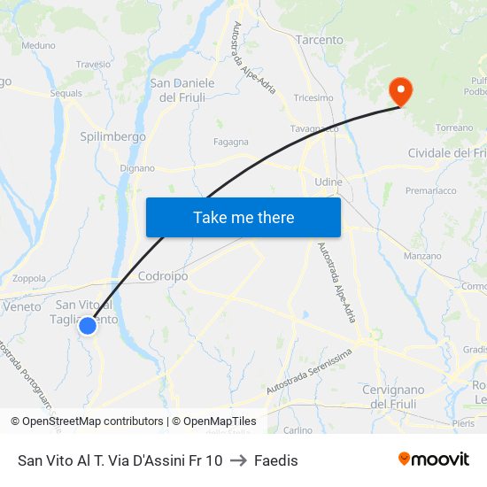 San Vito Al T. Via D'Assini Fr 10 to Faedis map