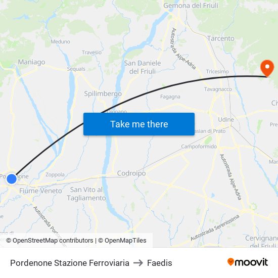 Pordenone Stazione Ferroviaria to Faedis map