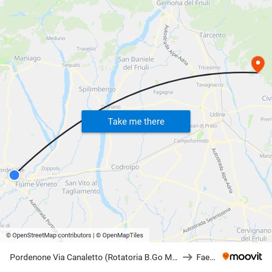 Pordenone Via Canaletto (Rotatoria B.Go Meduna) to Faedis map