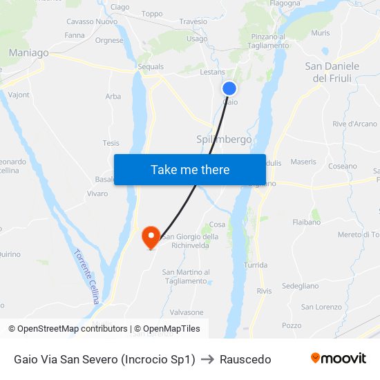 Gaio Via San Severo (Incrocio Sp1) to Rauscedo map