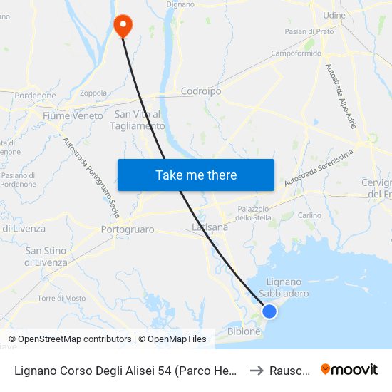 Lignano Corso Degli Alisei 54 (Parco Hemingway) to Rauscedo map