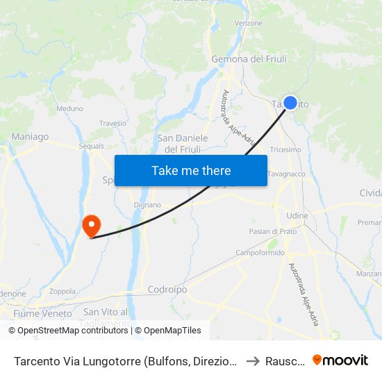 Tarcento Via Lungotorre (Bulfons, Direzione Vedronza) to Rauscedo map