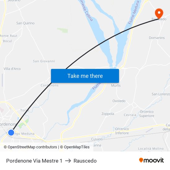 Pordenone Via Mestre 1 to Rauscedo map