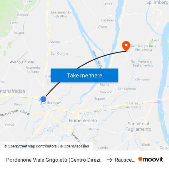 Pordenone Viale Grigoletti (Centro Direzionale) to Rauscedo map