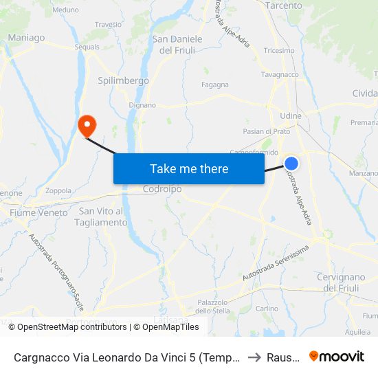 Cargnacco Via Leonardo Da Vinci 5 (Tempio, Direzione Udine) to Rauscedo map