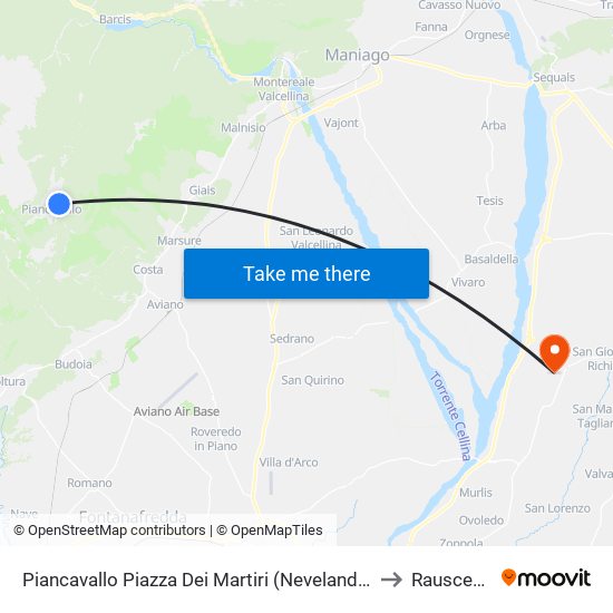 Piancavallo Piazza Dei Martiri (Nevelandia) to Rauscedo map