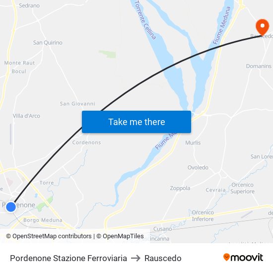 Pordenone Stazione Ferroviaria to Rauscedo map