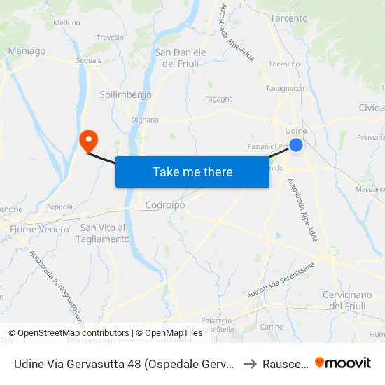 Udine Via Gervasutta 48 (Ospedale Gervasutta) to Rauscedo map