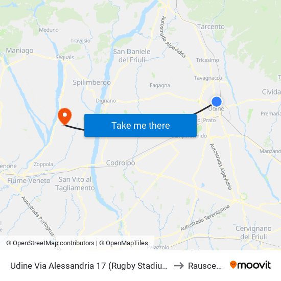Udine Via Alessandria 17 (Rugby Stadium) to Rauscedo map