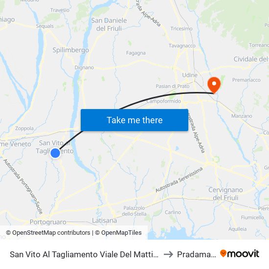 San Vito Al Tagliamento Viale Del Mattino 10 to Pradamano map