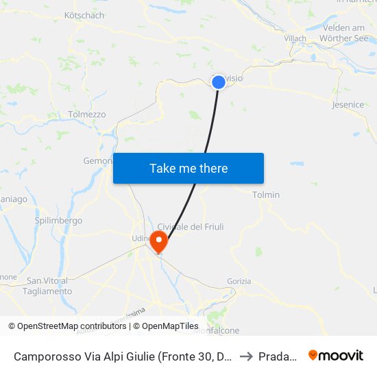 Camporosso Via Alpi Giulie (Fronte 30, Dawit Direz. Udine) to Pradamano map