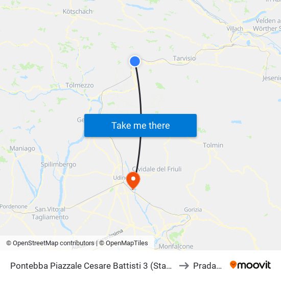 Pontebba Piazzale Cesare Battisti 3 (Stazione Fs, Dir.Udine) to Pradamano map