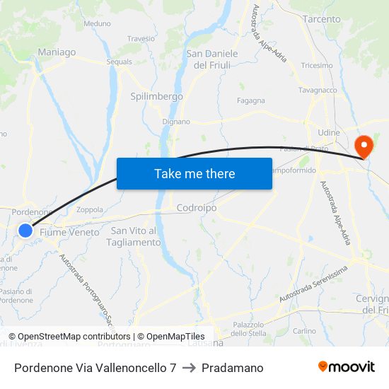 Pordenone Via Vallenoncello 7 to Pradamano map