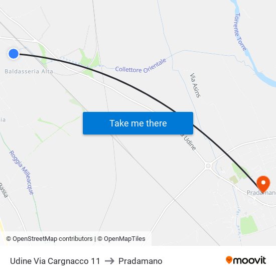 Udine Via Cargnacco 11 to Pradamano map