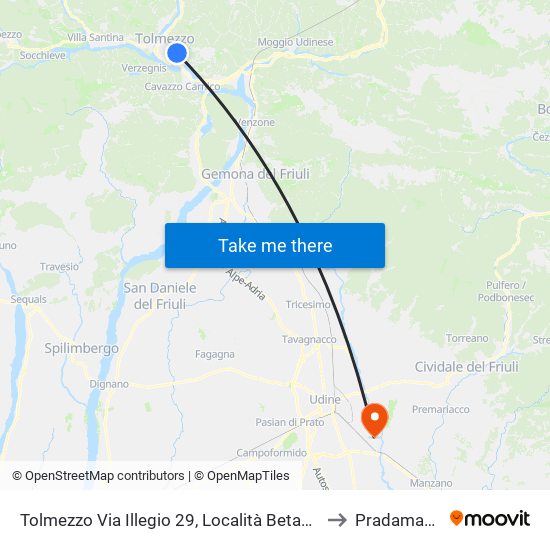 Tolmezzo Via Illegio 29, Località Betania to Pradamano map