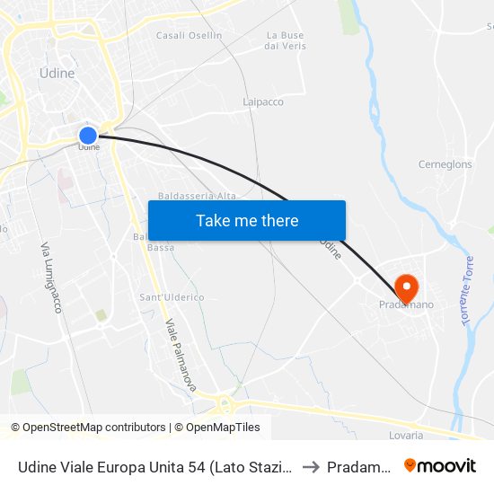 Udine Viale Europa Unita 54 (Lato Stazione Fs) to Pradamano map