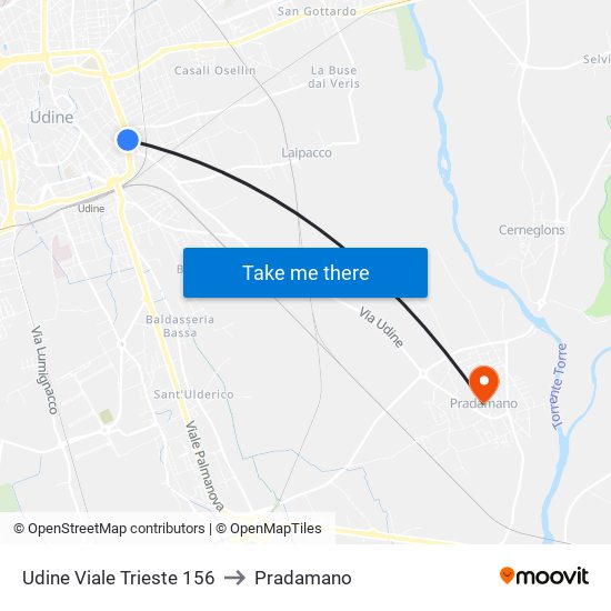 Udine Viale Trieste 156 to Pradamano map