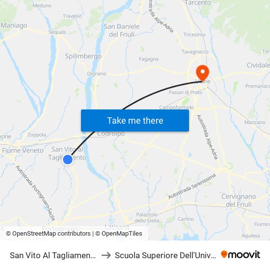 San Vito Al Tagliamento Viale Del Mattino 10 to Scuola Superiore Dell'Università Degli Studi Di Udine map