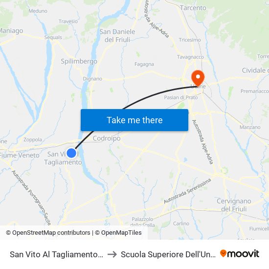 San Vito Al Tagliamento Via Venzone 9 (Brovedani) to Scuola Superiore Dell'Università Degli Studi Di Udine map