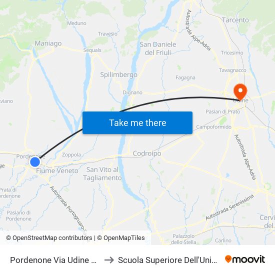 Pordenone Via Udine 17a (Scuole Elementari) to Scuola Superiore Dell'Università Degli Studi Di Udine map