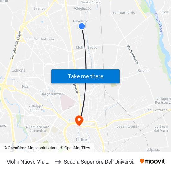 Molin Nuovo Via Molin Nuovo 23 to Scuola Superiore Dell'Università Degli Studi Di Udine map