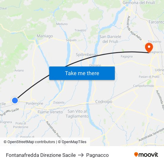 Fontanafredda Direzione Sacile to Pagnacco map