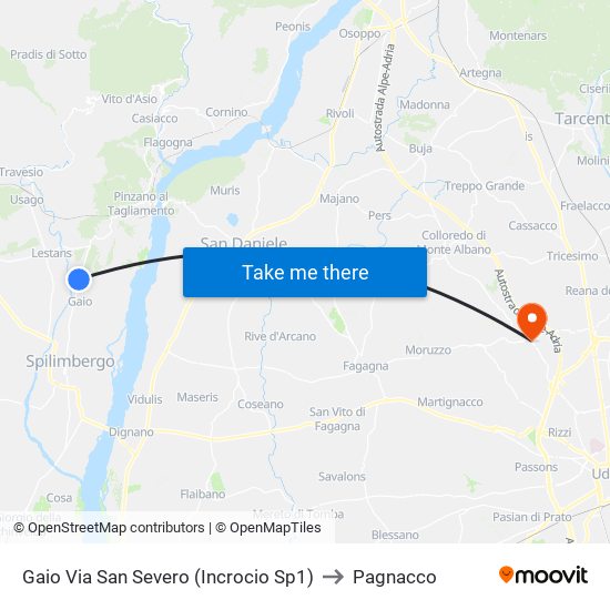 Gaio Via San Severo (Incrocio Sp1) to Pagnacco map