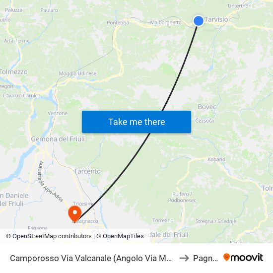 Camporosso Via Valcanale (Angolo Via Monte Nero, Dir. Udine) to Pagnacco map