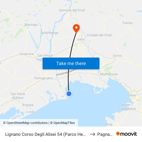 Lignano Corso Degli Alisei 54 (Parco Hemingway) to Pagnacco map