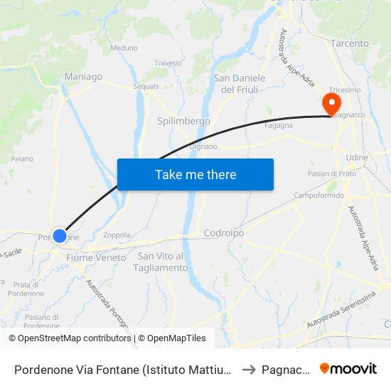 Pordenone Via Fontane (Istituto Mattiussi) to Pagnacco map