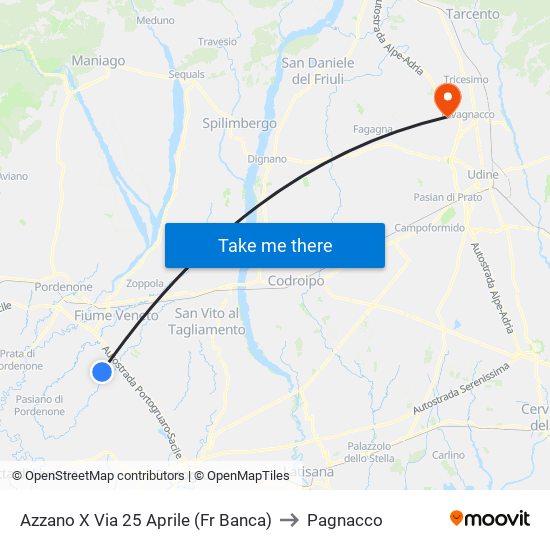 Azzano X Via 25 Aprile (Fr Banca) to Pagnacco map