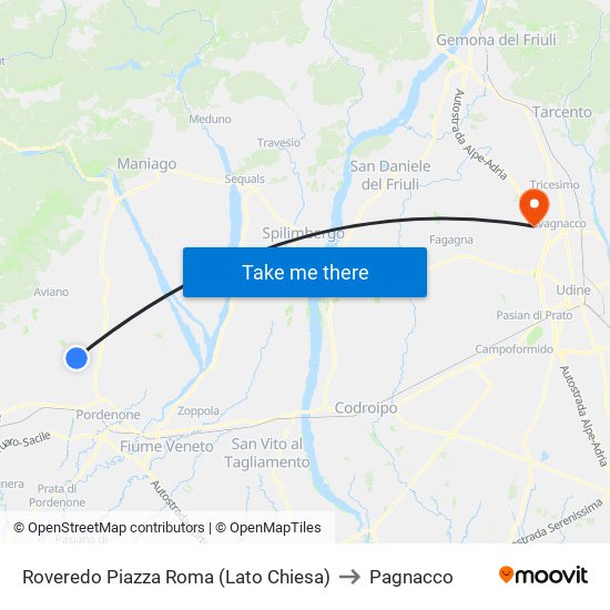 Roveredo Piazza Roma (Lato Chiesa) to Pagnacco map