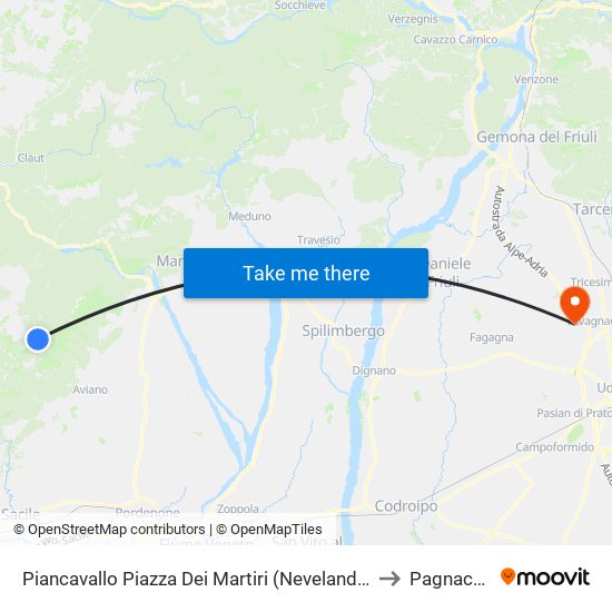 Piancavallo Piazza Dei Martiri (Nevelandia) to Pagnacco map