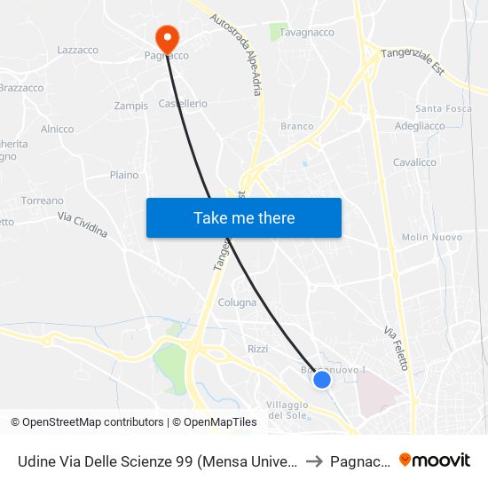 Udine Via Delle Scienze 99 (Mensa Università) to Pagnacco map