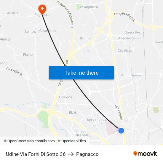 Udine Via Forni Di Sotto 36 to Pagnacco map