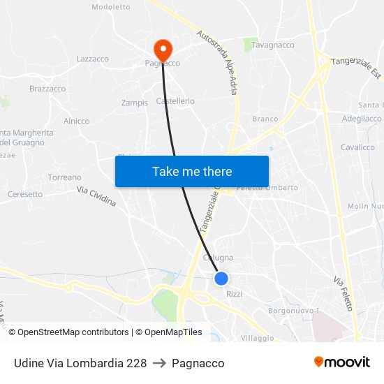 Udine Via Lombardia 228 to Pagnacco map