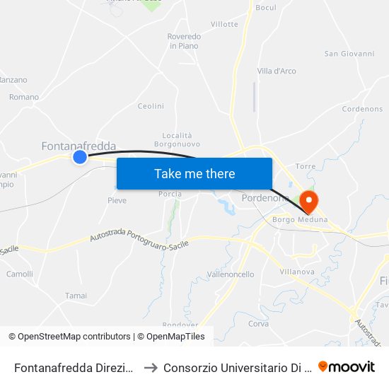 Fontanafredda Direzione Sacile to Consorzio Universitario Di Pordenone map