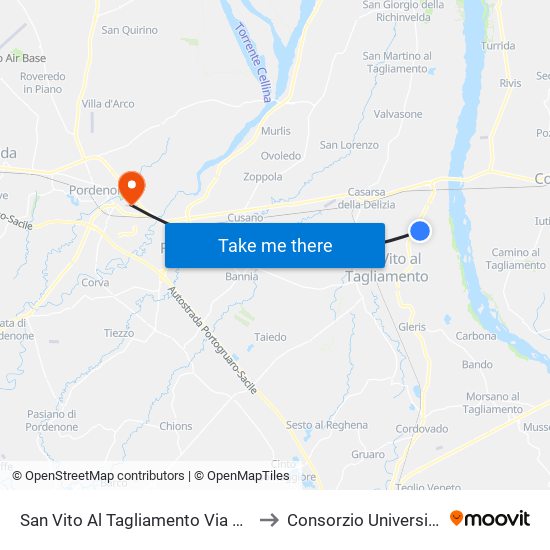 San Vito Al Tagliamento Via Venzone (Fronte Brovedani) to Consorzio Universitario Di Pordenone map